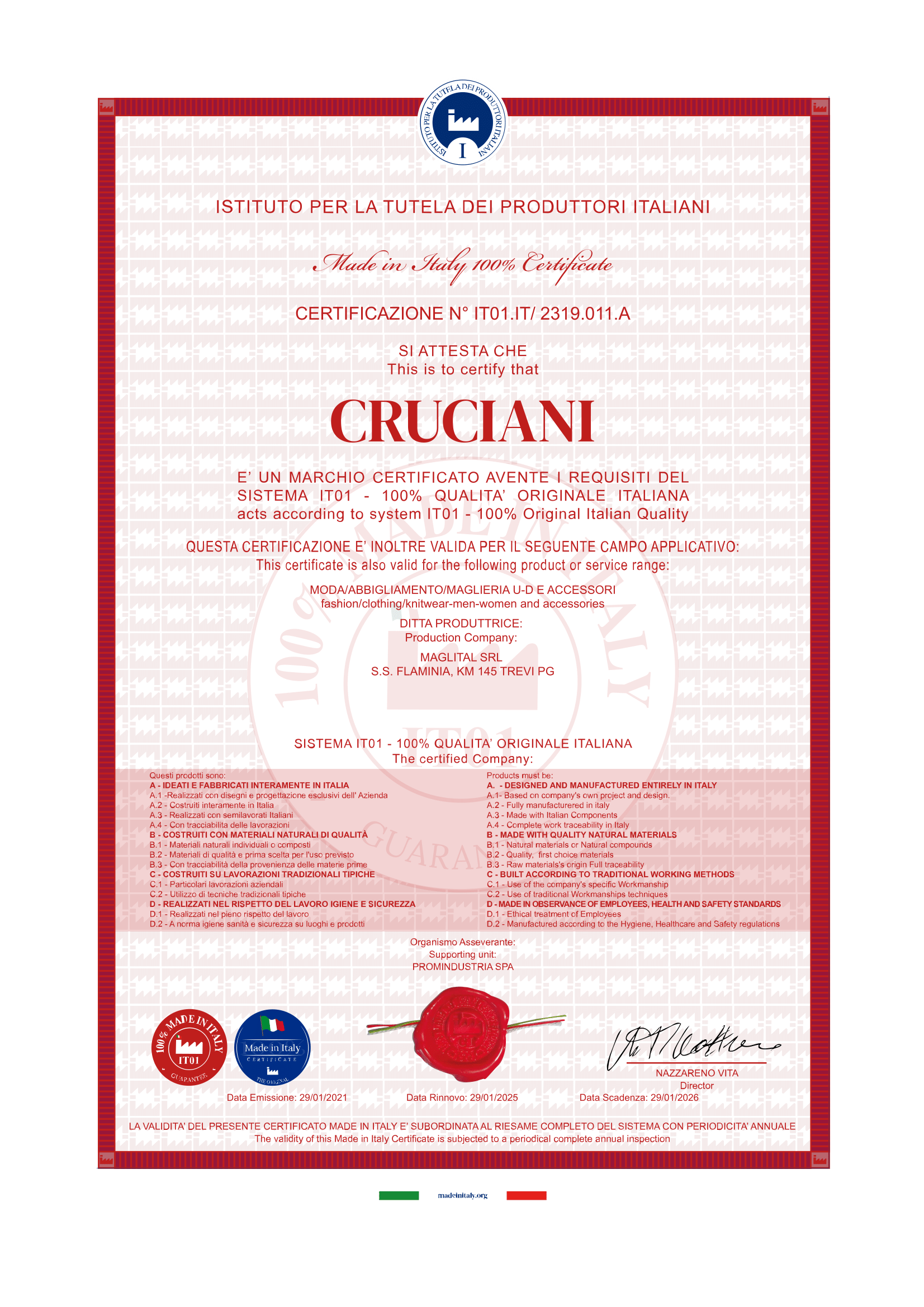 Cruciani 100% made in Italy